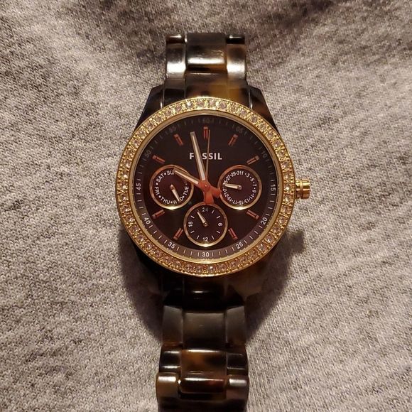 FOSSIL Stella Multifunction 4 Dial Tortoise Shell Resin Watch ES2785 - Picture 2 of 8